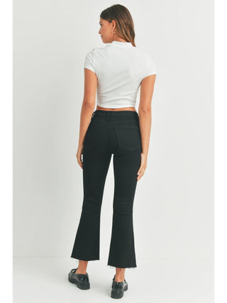 BLACK CROPPED FLARE DENIM