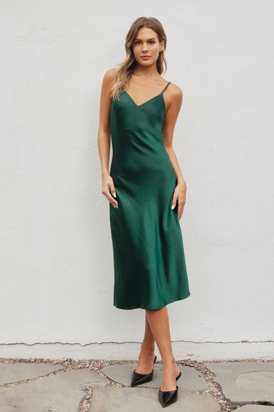 PINE SATIN MIDI DRESS