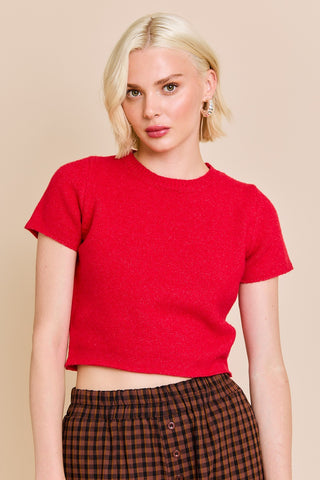 RED SHORT SLEEVE SWEATER TTOP