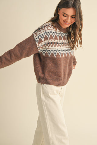 BROWN AZTEC SWEATER