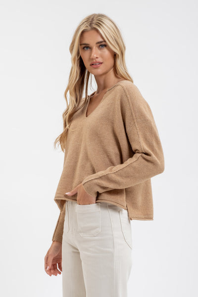 BASIC SPLIT NECK KNIT SWEATER