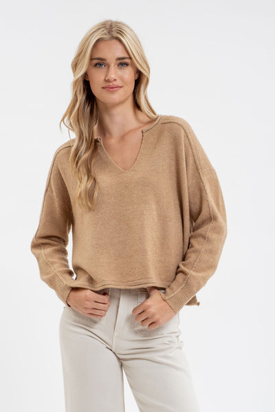 BASIC SPLIT NECK KNIT SWEATER