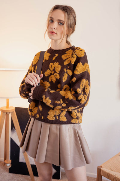 BROWN FLORAL SWEATER