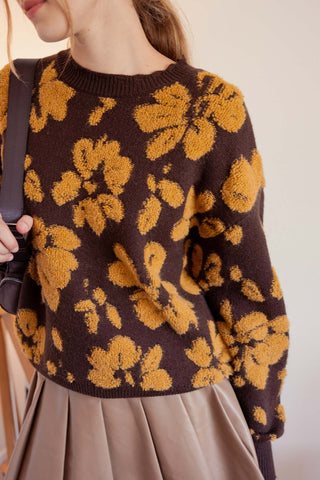 BROWN FLORAL SWEATER