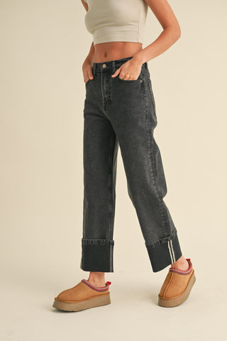 CUFFED BLACK DENIM