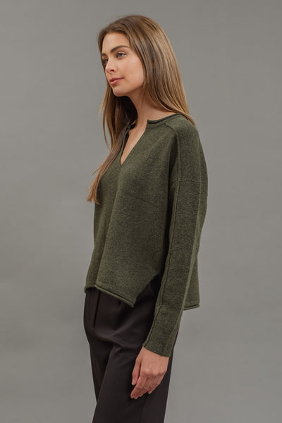 BASIC SPLIT NECK KNIT SWEATER