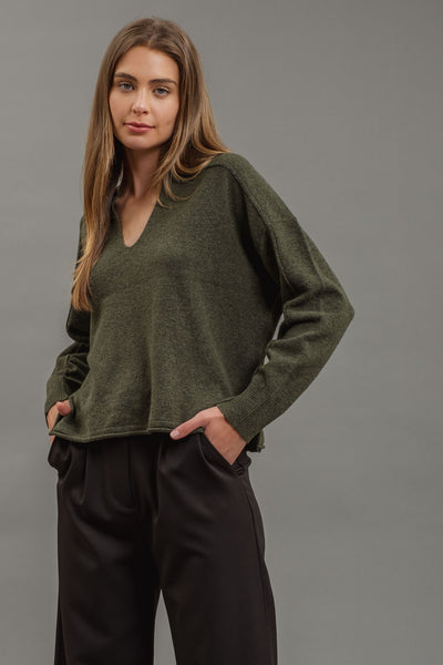 BASIC SPLIT NECK KNIT SWEATER