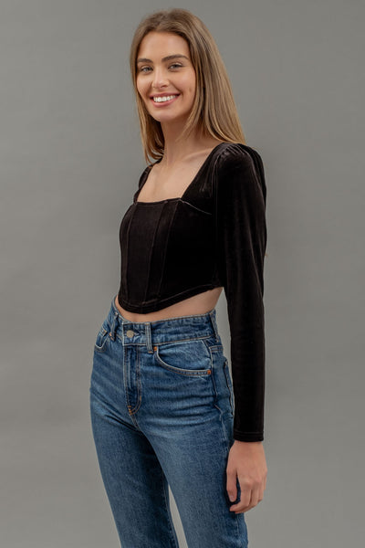 BLACK CORSET LONG SLEEVE TOP