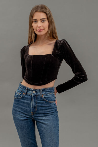 BLACK CORSET LONG SLEEVE TOP