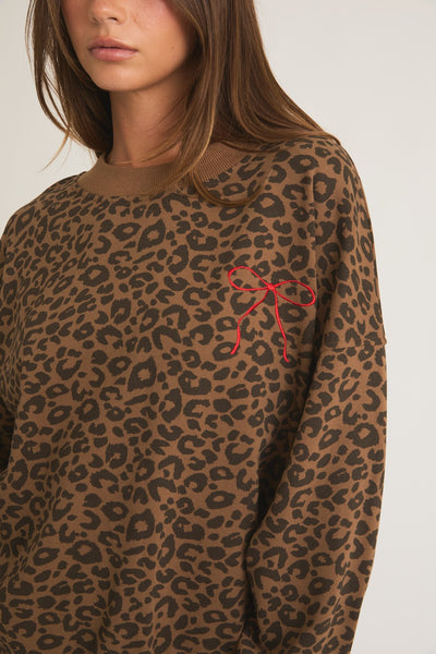 LEOPARD BOW SWEATSHIRT