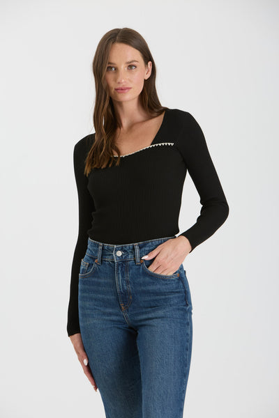 RHINESTONE TRIM BLACK TOP