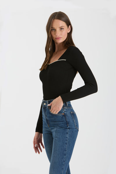 RHINESTONE TRIM BLACK TOP