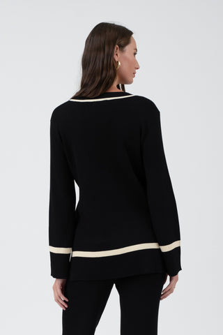 BLACK CONTRAST TRIM SWEATER