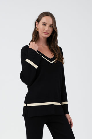 BLACK CONTRAST TRIM SWEATER