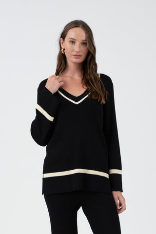 BLACK CONTRAST TRIM SWEATER