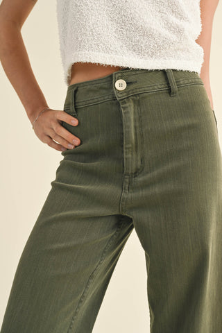 GREEN WIDE LEG DENIM PANT