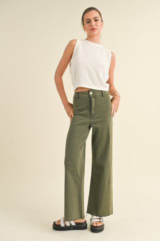 GREEN WIDE LEG DENIM PANT