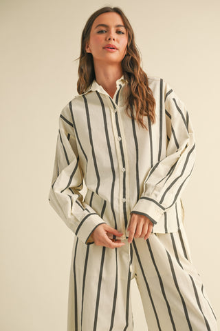 LINEN STRIPE BUTTON DOWN