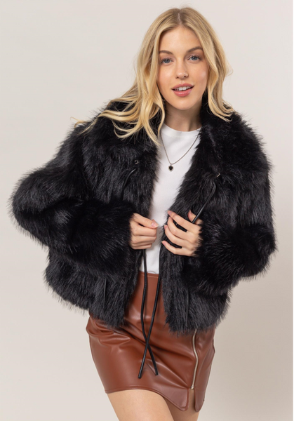 FAUX FUR BLACK COAT