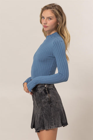 BLUE RIBBED LONG SLEEVE