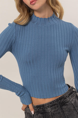 BLUE RIBBED LONG SLEEVE