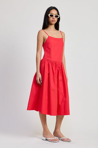 RED DROP WAIST MIDI DRESS