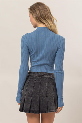 BLUE RIBBED LONG SLEEVE