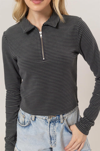 ZIP UP STRIPE LONG SLEEVE