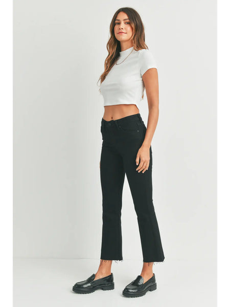 BLACK CROPPED FLARE DENIM