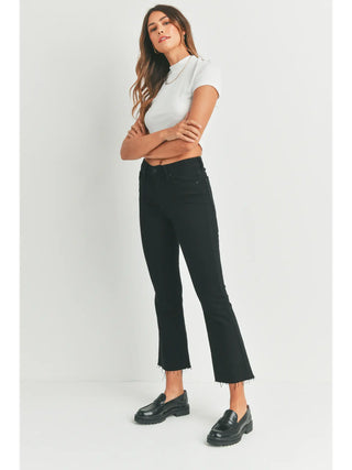 BLACK CROPPED FLARE DENIM