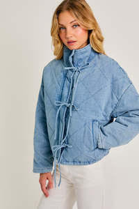 DENIM BOW PUFFER JACKET